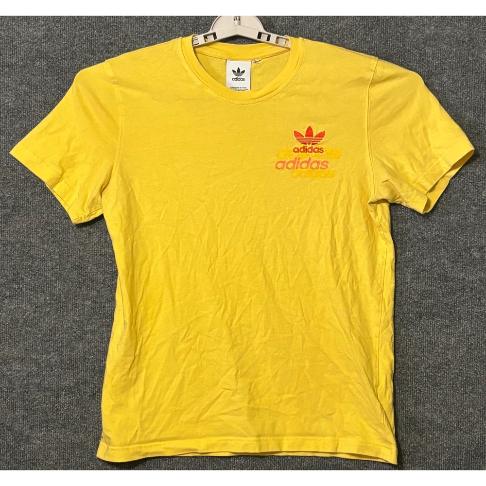 Adidas Mens M T-Shirt Yellow‎ Trefoil Logo Graphic Short Sleeve Tee